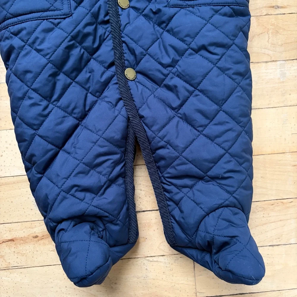 RALPH LAUREN Size 6M Baby MSRP‎ $135 Hooded Barn Bunting Navy  Quilted Snowsuit